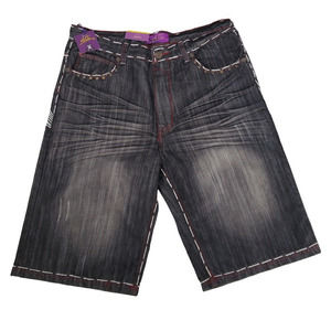 Atti Mens Denim Shorts Black Thick Stitch Whiskered Embellished Pockets 36 New